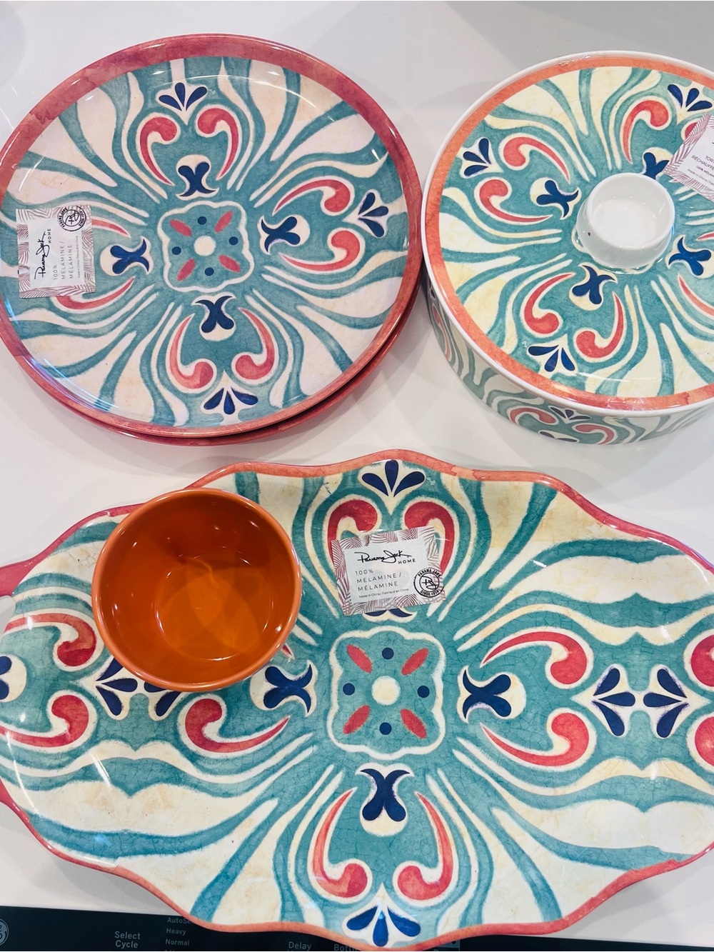 Artisan Teal and Coral Decorative Serving Tray Set - Panama Jack Home Brand